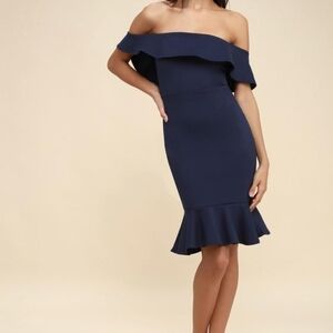 Lulus Confidence Boost Navy Blue Off-the-Shoulder Bodycon Dress
